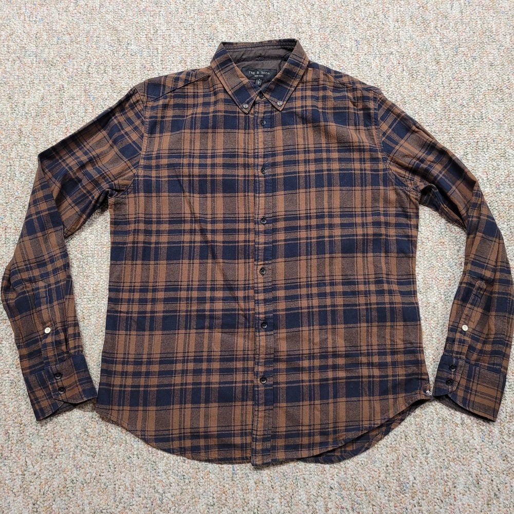 Rag & Bone Shirt Mens Large Brown Plaid Button Down Flannel Long Sleeve Casual